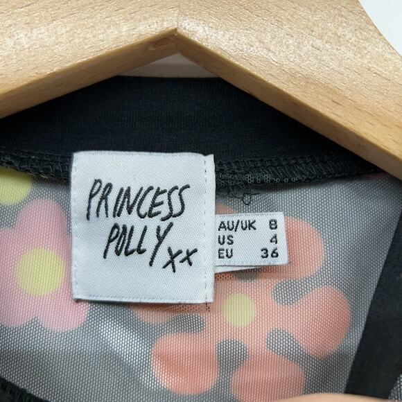 Princess Polly Funky Hippie Sheer Flower Floral Cropped Long Sleeve Crop Top 4 - Picture 6 of 6